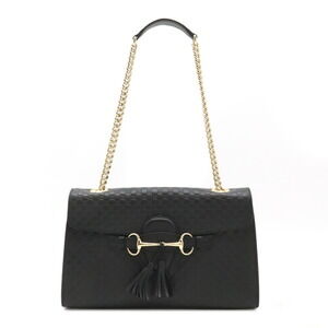 Gucci Guccissima Emily Chain Shoulder Bag Tassel Black Leather